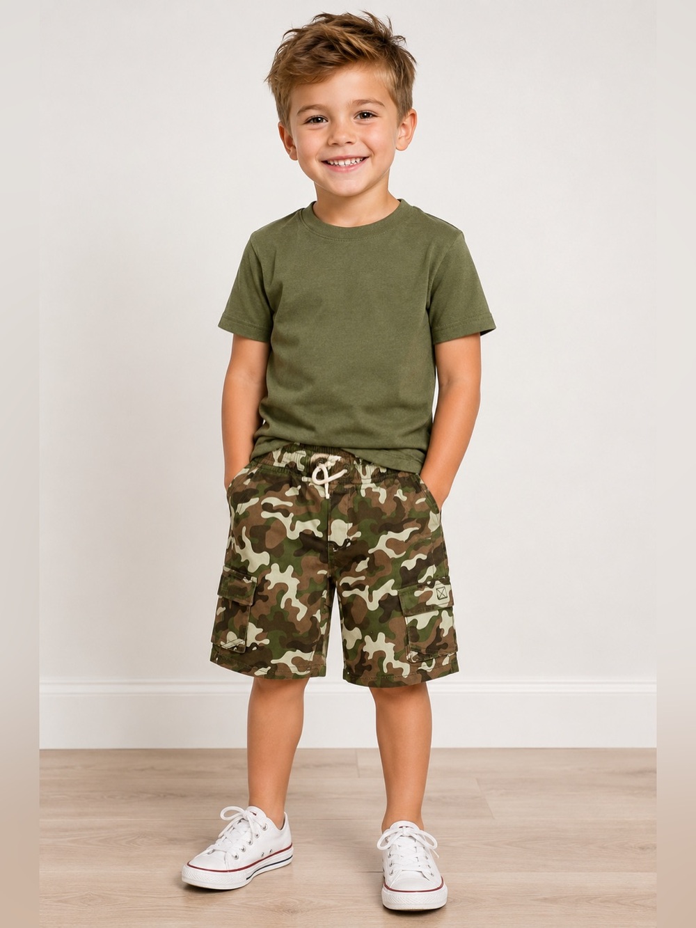 GYMBOREE Army Military Camo Cargo Shorts Boy Youth Small (5-6) 6 Pockets Cotton